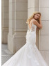 Sexy Beaded Ivory Lace Tulle V Back Wedding Dress